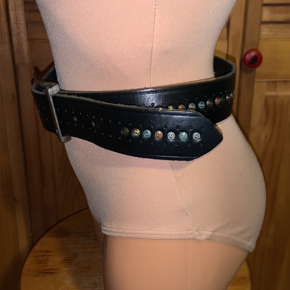 Adriano Goldschmied Aspen AG black leather signature belt size 28 unisex - Picture 2 of 8